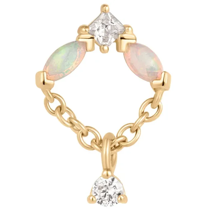 Ember Body Jewelry Necklaces threadless Reverie End with Chain in Gold with Genuine Opal White CZs Ember Body Jewelry Necklaces threadless Reverie End with Chain in Gold with Genuine Opal White CZs