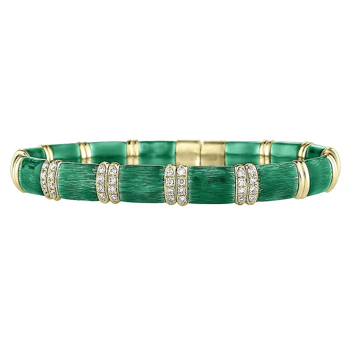 Emerald Green Enamel Bangle 040ctw The Henderson Collection by Lecil Bracelets Emerald Green Enamel Bangle 040ctw The Henderson Collection by Lecil Bracelets