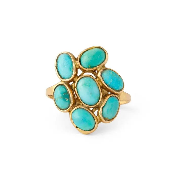 English Turquoise Cluster and 9k Gold Ring Vintage Rings