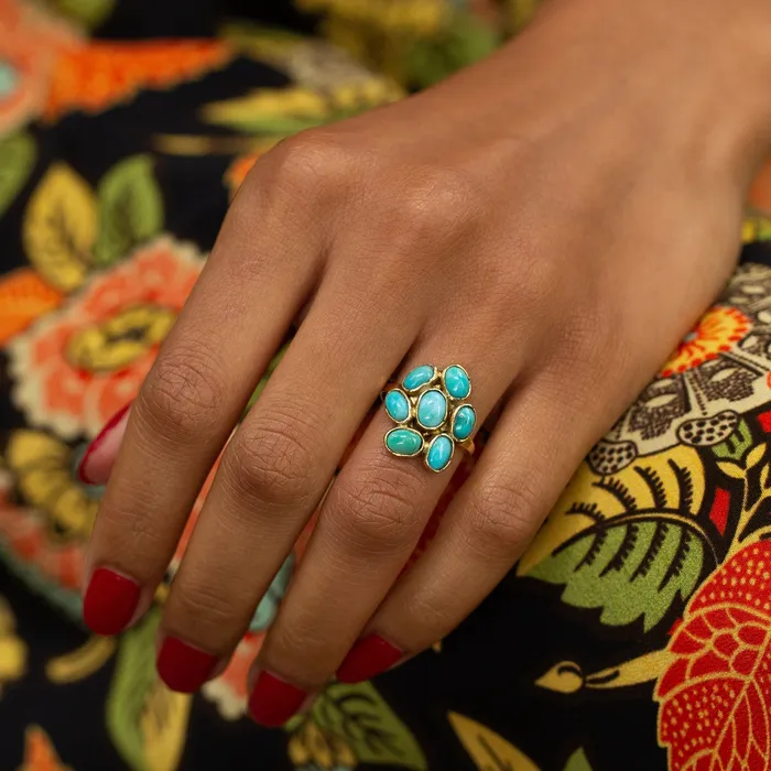 English Turquoise Cluster and 9k Gold Ring Vintage Rings