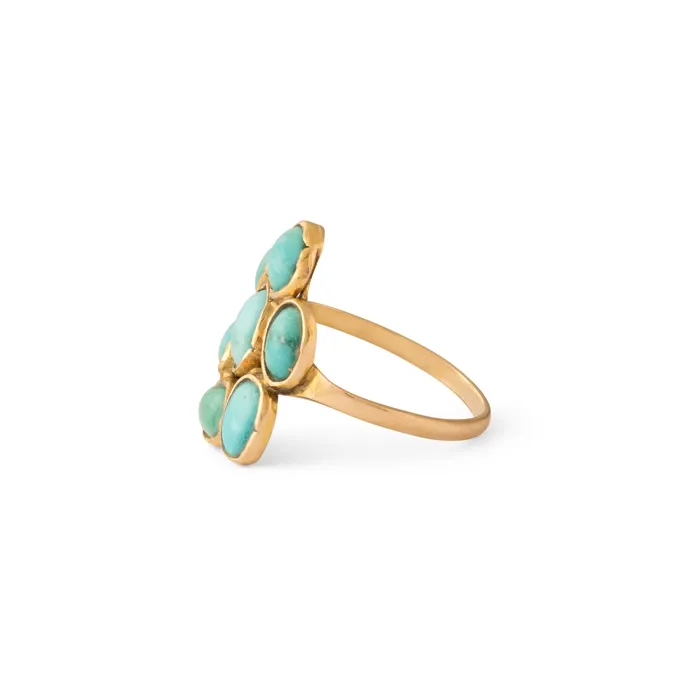 English Turquoise Cluster and 9k Gold Ring Vintage Rings