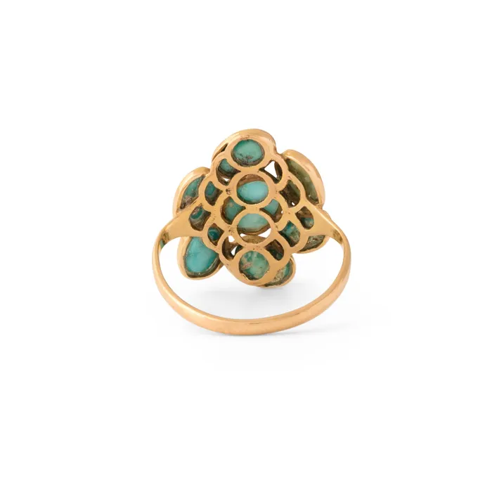 English Turquoise Cluster and 9k Gold Ring Vintage Rings