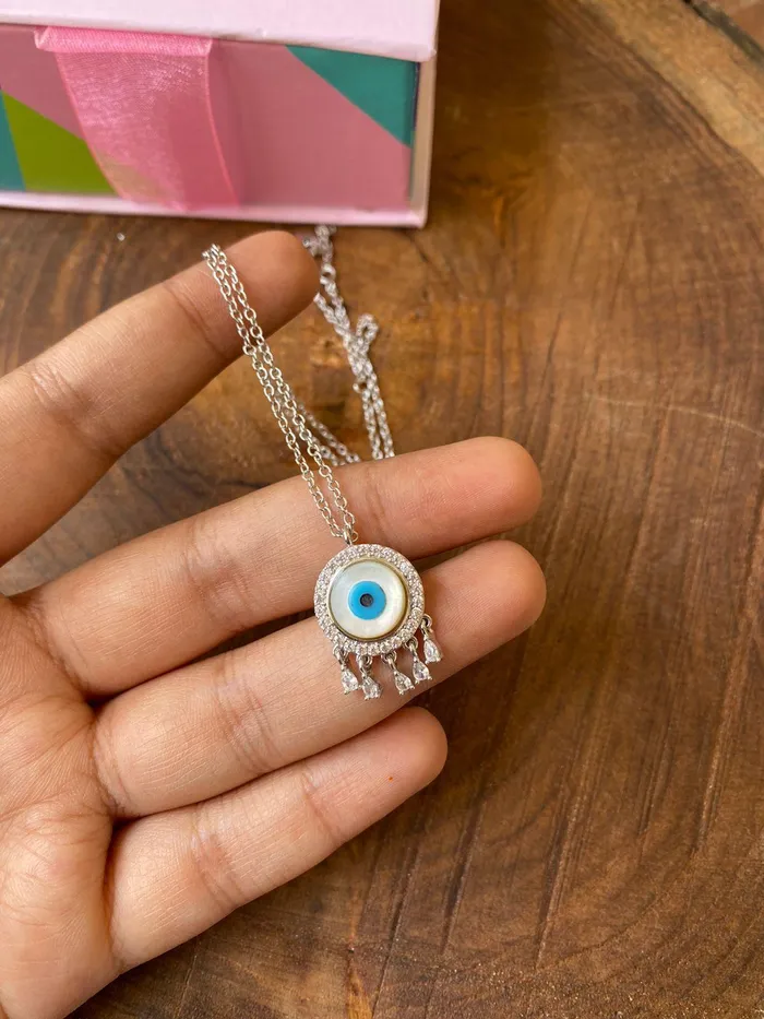 Evil Eye Pendant Chain with Dangling Diamonds Attrangi Necklaces