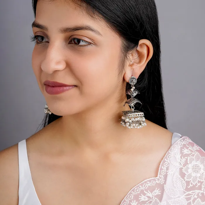 Eyra Silver Oxidised Pearl Earring Teejh Earrings