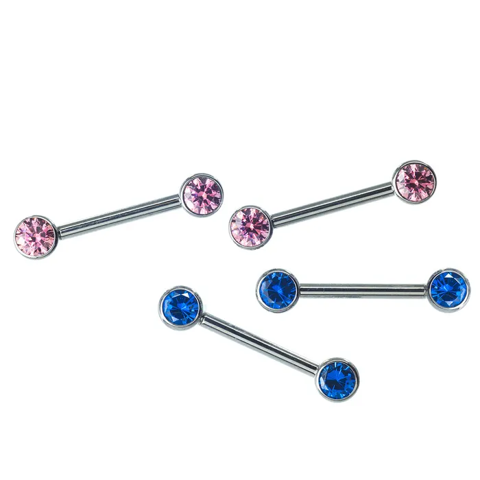 Faceted Gem Forward Facing Nipple Barbells in Bezels pair Industrial Strength IS Earrings