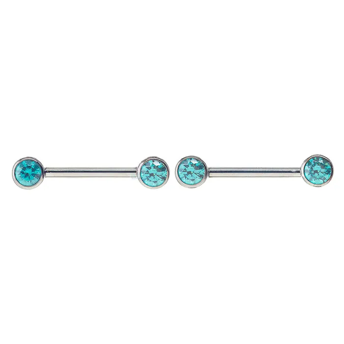 Faceted Gem Forward Facing Nipple Barbells in Bezels pair Industrial Strength IS Earrings