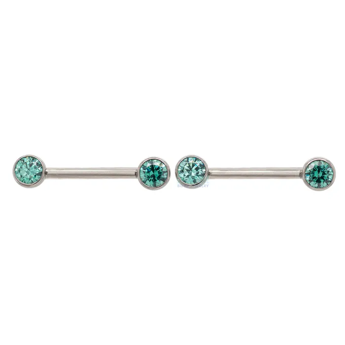 Faceted Gem Forward Facing Nipple Barbells in Bezels pair Industrial Strength IS Earrings