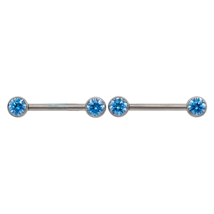 Faceted Gem Forward Facing Nipple Barbells in Bezels pair Industrial Strength IS Earrings