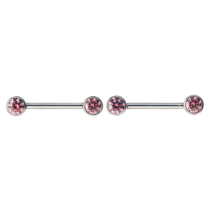 Faceted Gem Forward Facing Nipple Barbells in Bezels pair Industrial Strength IS Earrings