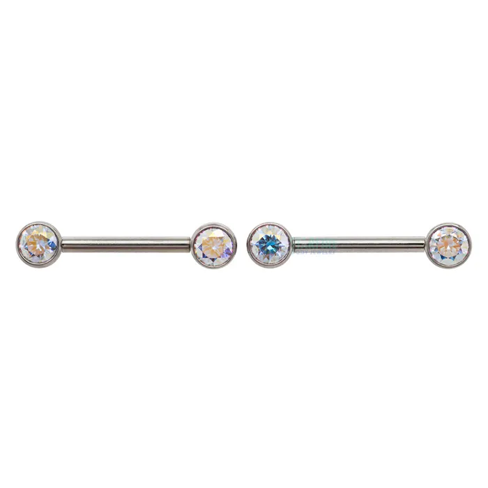 Faceted Gem Forward Facing Nipple Barbells in Bezels pair Industrial Strength IS Earrings