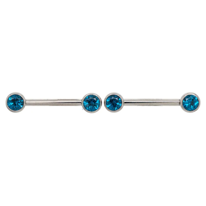 Faceted Gem Forward Facing Nipple Barbells in Bezels pair Industrial Strength IS Earrings