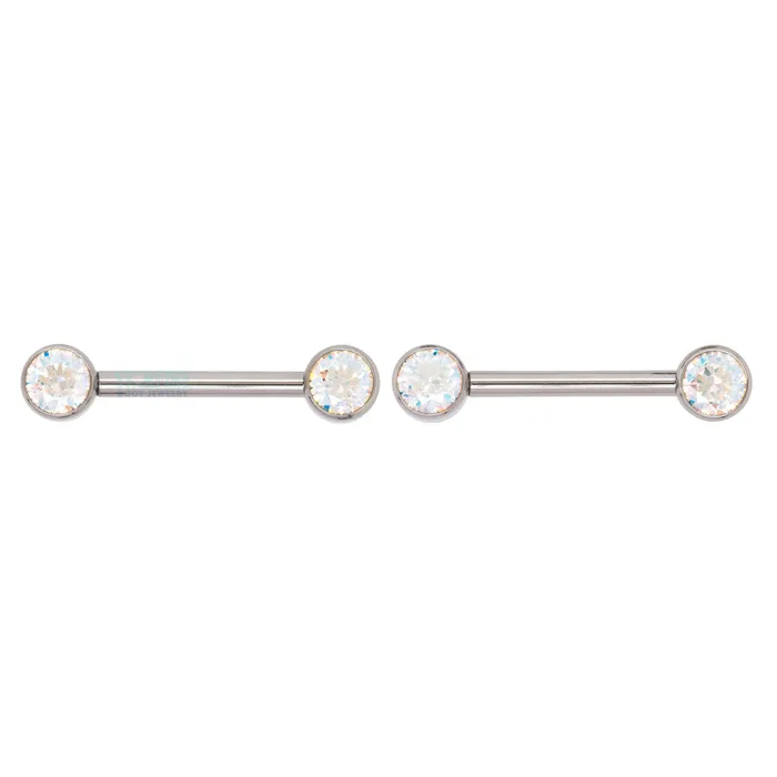 Faceted Gem Forward Facing Nipple Barbells in Bezels pair Industrial Strength IS Earrings