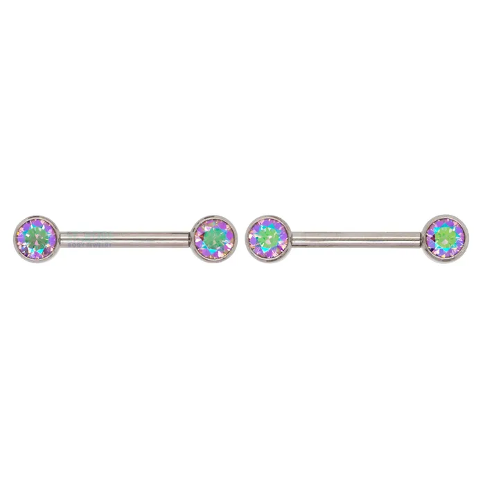 Faceted Gem Forward Facing Nipple Barbells in Bezels pair Industrial Strength IS Earrings