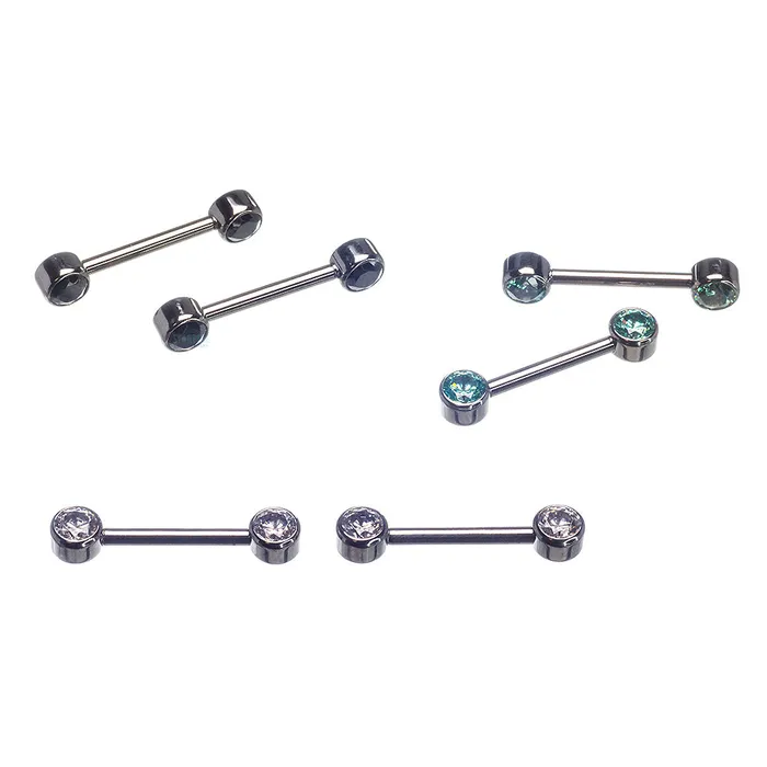 Faceted Gem Forward Facing Nipple Barbells in Bezels pair Industrial Strength IS Earrings