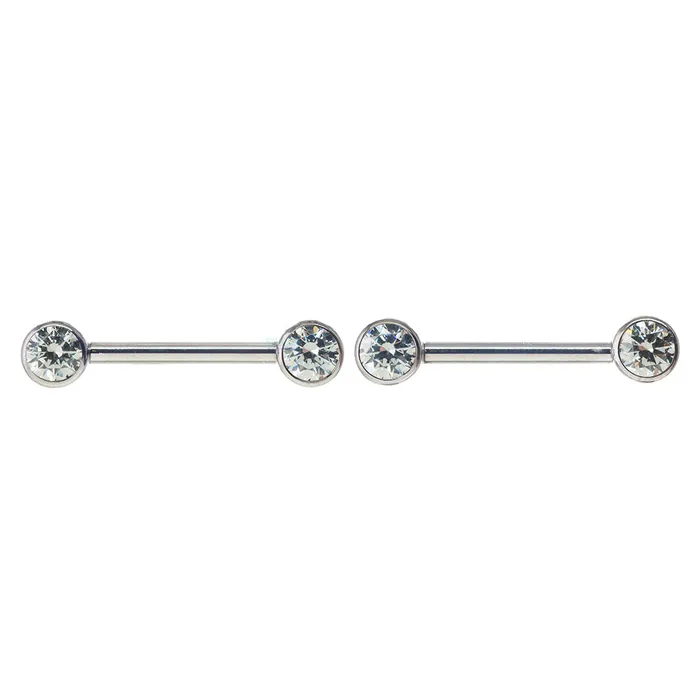 Faceted Gem Forward Facing Nipple Barbells in Bezels pair Industrial Strength IS Earrings