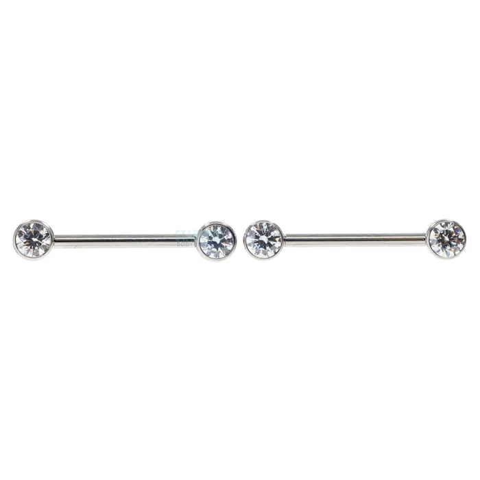 Faceted Gem Forward Facing Nipple Barbells in Bezels pair Industrial Strength IS Earrings