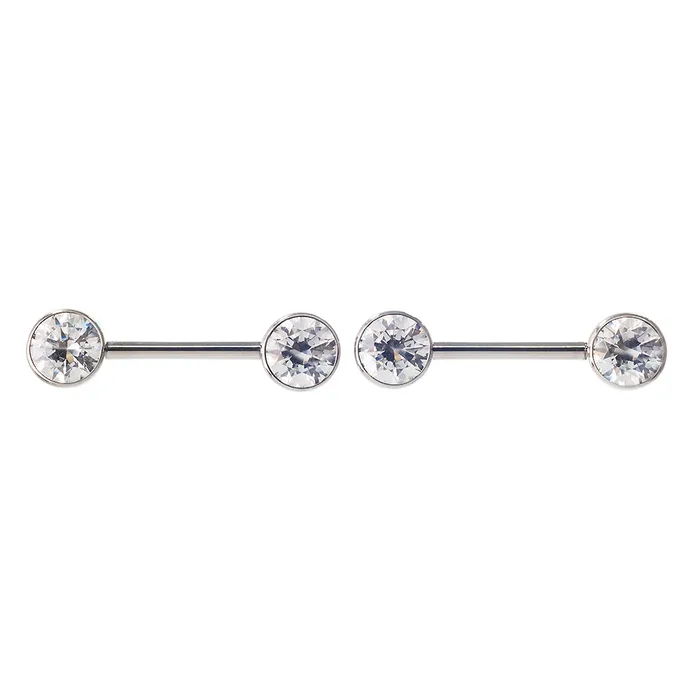 Faceted Gem Forward Facing Nipple Barbells in Bezels pair Industrial Strength IS Earrings