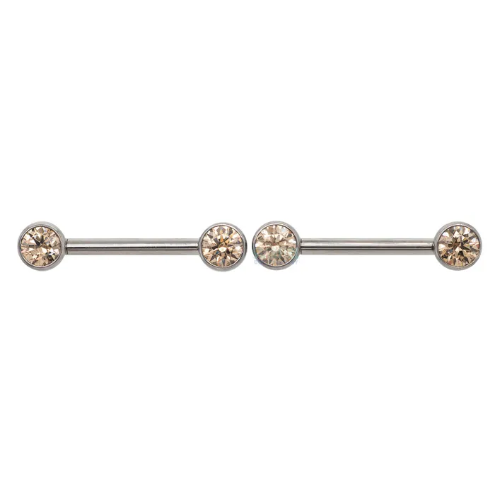 Faceted Gem Forward Facing Nipple Barbells in Bezels pair Industrial Strength IS Earrings