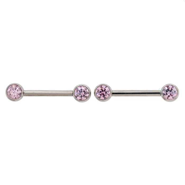 Faceted Gem Forward Facing Nipple Barbells in Bezels pair Industrial Strength IS Earrings