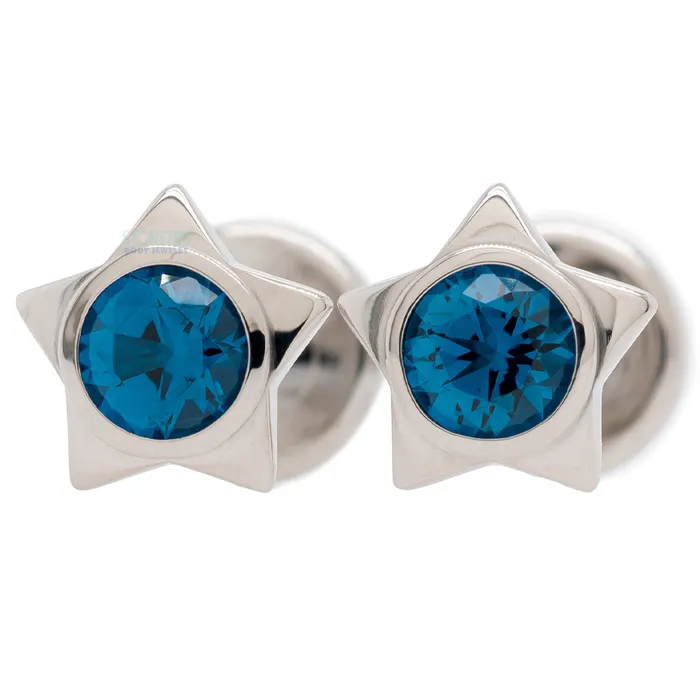 Gem Star Plugs with BrilliantCut Gem London Blue Anatometal Rings