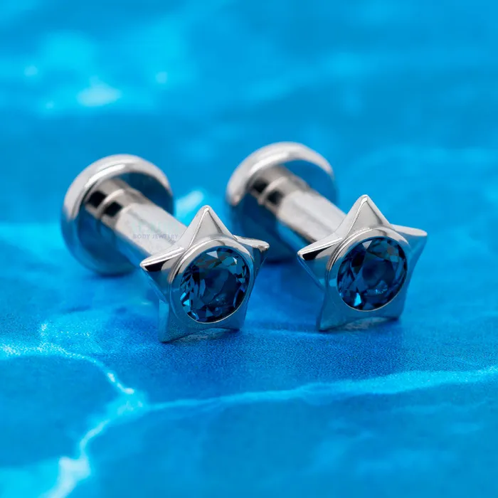 Gem Star Plugs with BrilliantCut Gem London Blue Anatometal Rings