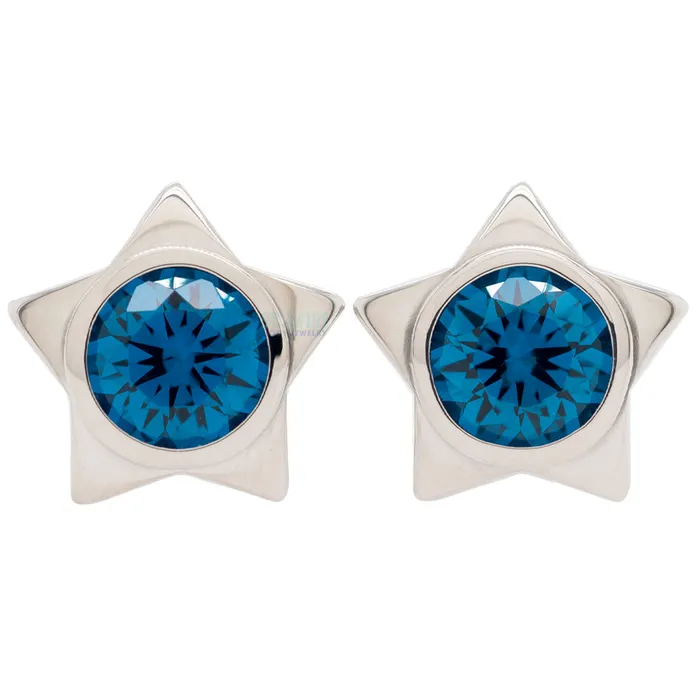Gem Star Plugs with BrilliantCut Gem London Blue Anatometal Rings