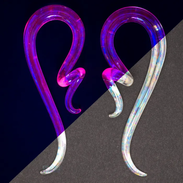 Glass Coiled Snakes Oil Slick UV Clear Pink Glassheart Glass Heart Studio Earrings Glass Coiled Snakes Oil Slick UV Clear Pink Glassheart Glass Heart Studio Earrings