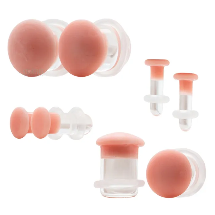 Glass Color Front Plugs Matte Skin Tone 5 Gorilla Glass Rings