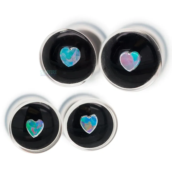 Glasswear Studios Earrings Heart Opal in Glass Plugs