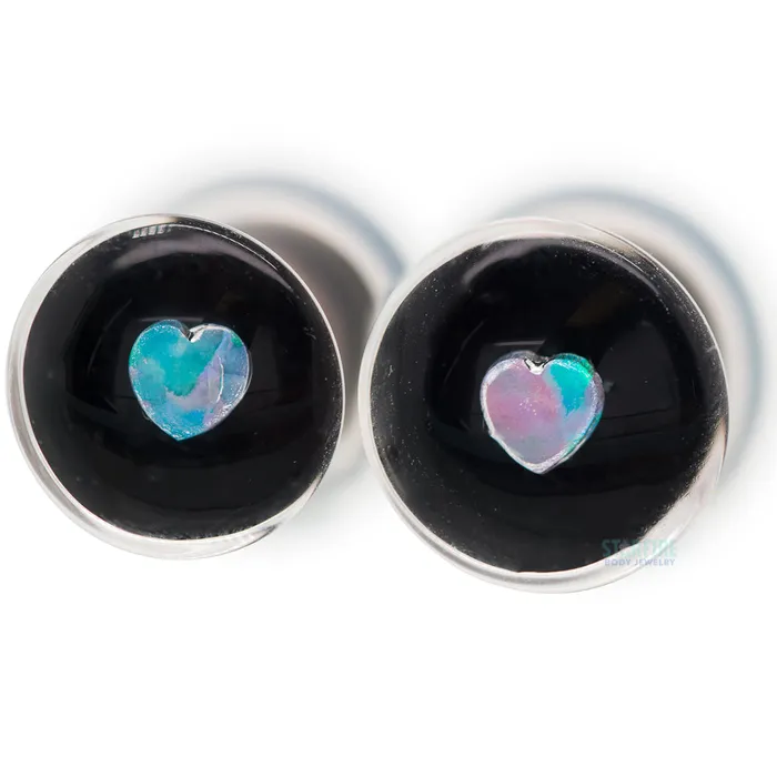 Glasswear Studios Earrings Heart Opal in Glass Plugs