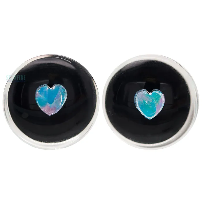 Glasswear Studios Earrings Heart Opal in Glass Plugs