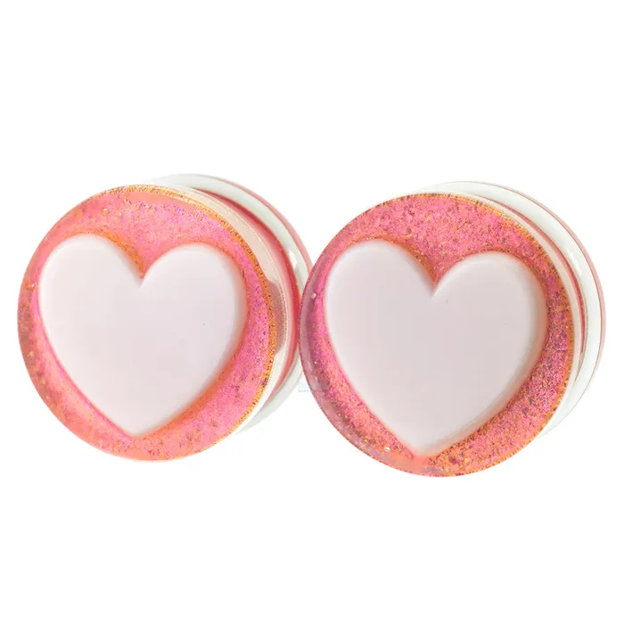 Gorilla Glass Necklaces Heart Glass Plugs White on Magenta Dichroic