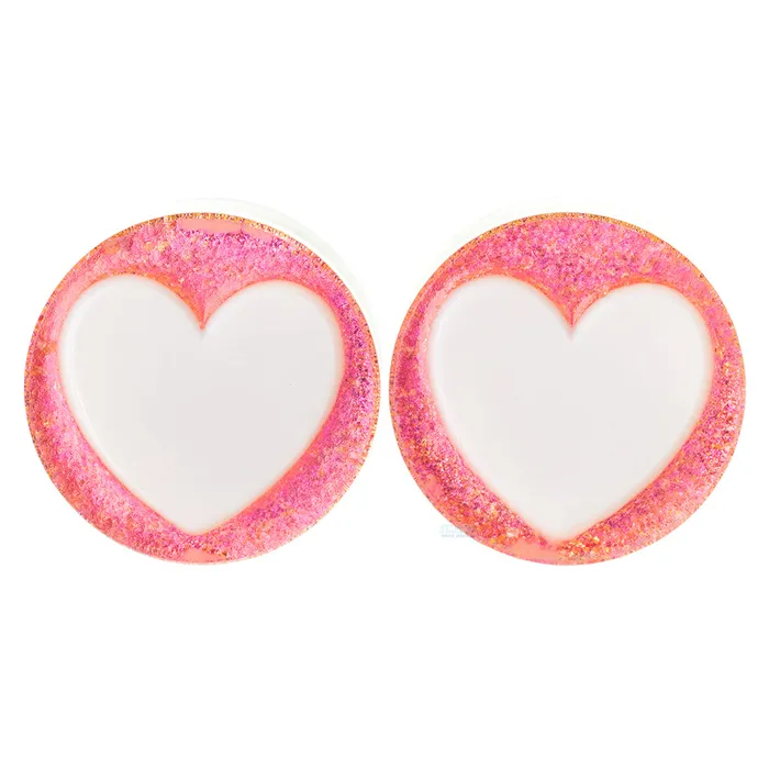 Gorilla Glass Necklaces Heart Glass Plugs White on Magenta Dichroic