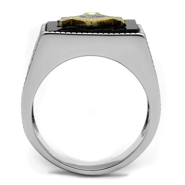 Green CJE3018 Wholesale Mens Stainless Steel Two Tone IP Gold Jet Black Agate Masonic Ring Rings Green CJE3018 Wholesale Mens Stainless Steel Two Tone IP Gold Jet Black Agate Masonic Ring Rings