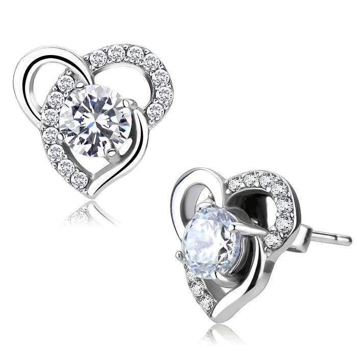 Green Earrings CJ078 Wholesale Womens Stainless Steel High polished AAA Grade CZ Clear Heart Earrings Green Earrings CJ078 Wholesale Womens Stainless Steel High polished AAA Grade CZ Clear Heart Earrings