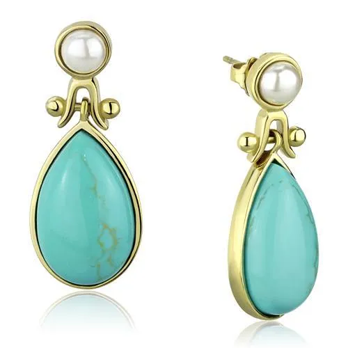 Green Earrings CJE2151 Wholesale Womens Stainless Steel IP Gold Turquoise Teardrop Earrings Green Earrings CJE2151 Wholesale Womens Stainless Steel IP Gold Turquoise Teardrop Earrings