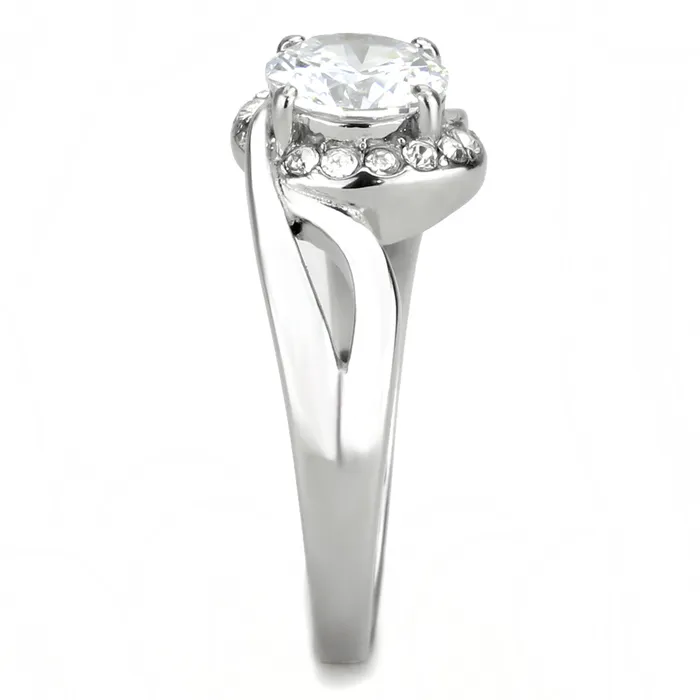 Green Rings CJ3701 Wholesale Womens Stainless Steel High polished AAA Grade CZ Clear Intertwined Solitaire Minimal Ring Green Rings CJ3701 Wholesale Womens Stainless Steel High polished AAA Grade CZ Clear Intertwined Solitaire Minimal Ring