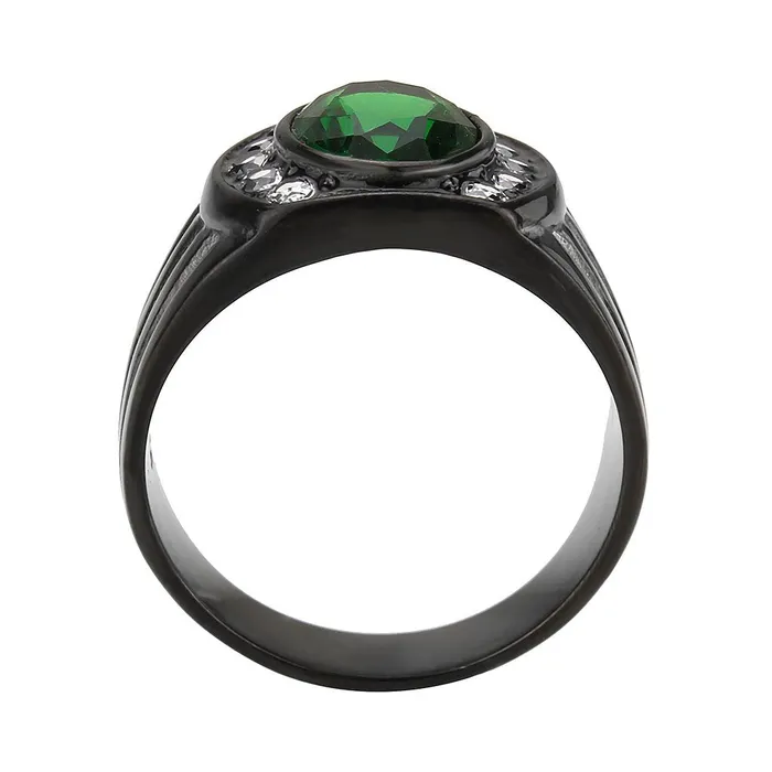 Green Rings CJ3764 Wholesale Mens Stainless Steel IP Black Oval Emerald Ring Green Rings CJ3764 Wholesale Mens Stainless Steel IP Black Oval Emerald Ring