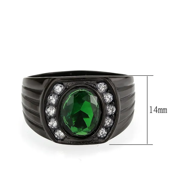 Green Rings CJ3764 Wholesale Mens Stainless Steel IP Black Oval Emerald Ring Green Rings CJ3764 Wholesale Mens Stainless Steel IP Black Oval Emerald Ring