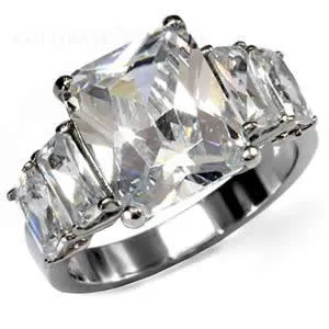 Green Rings CJ7692OS Wholesale Stainless Steel Princess CZ Engagement Ring