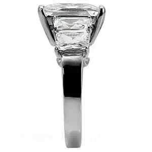 Green Rings CJ7692OS Wholesale Stainless Steel Princess CZ Engagement Ring