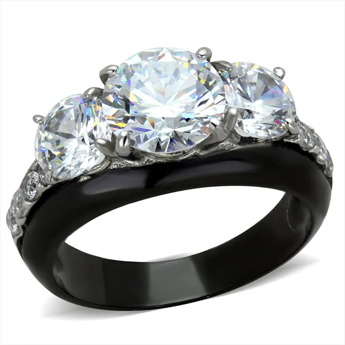 Green Rings CJE2021 Two Tone IP Black CZ Engagement Ring