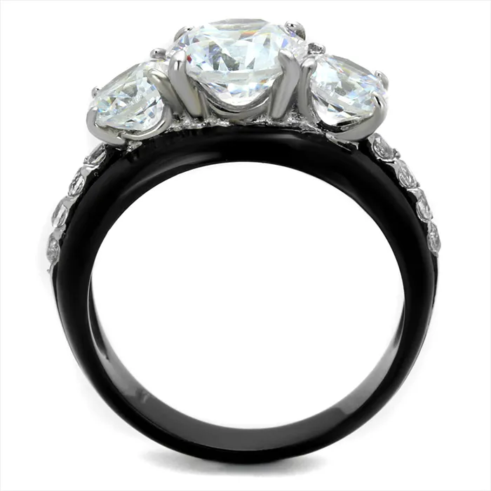 Green Rings CJE2021 Two Tone IP Black CZ Engagement Ring Green Rings CJE2021 Two Tone IP Black CZ Engagement Ring