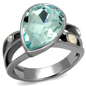 Green Rings CJE2502 Wholesale Pear Shape Sea Blue Crystal Cocktail Ring