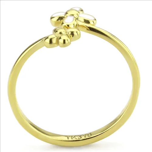 Green Rings CJE3631 Wholesale Womens Stainless Steel IP Gold Minimal Daisy Ring