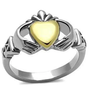 Green Rings CJG1476 Wholesale Two Tone Gold and Stainless Steel Claddagh Ring