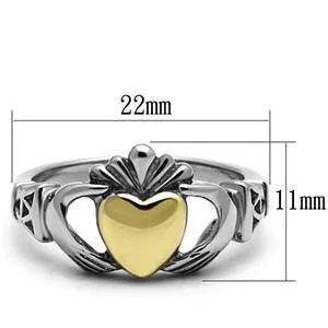 Green Rings CJG1476 Wholesale Two Tone Gold and Stainless Steel Claddagh Ring Green Rings CJG1476 Wholesale Two Tone Gold and Stainless Steel Claddagh Ring