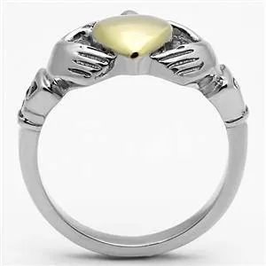 Green Rings CJG1476 Wholesale Two Tone Gold and Stainless Steel Claddagh Ring Green Rings CJG1476 Wholesale Two Tone Gold and Stainless Steel Claddagh Ring