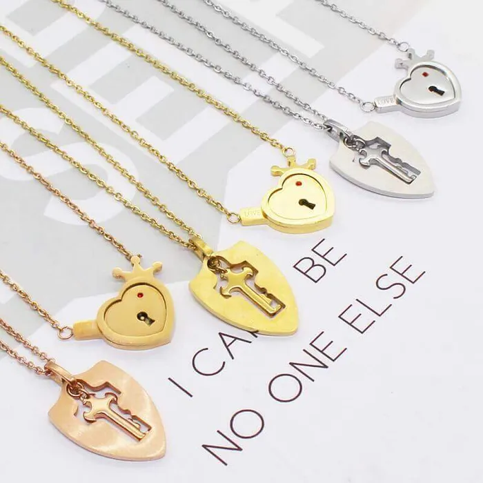 Heart Lock and Key Necklace Set worldnetgifts Necklaces