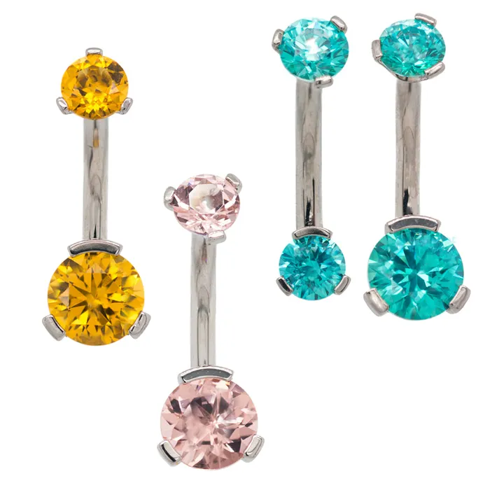 Industrial Strength IS 3 ProngSet Faceted Gem Navel Curve Earrings